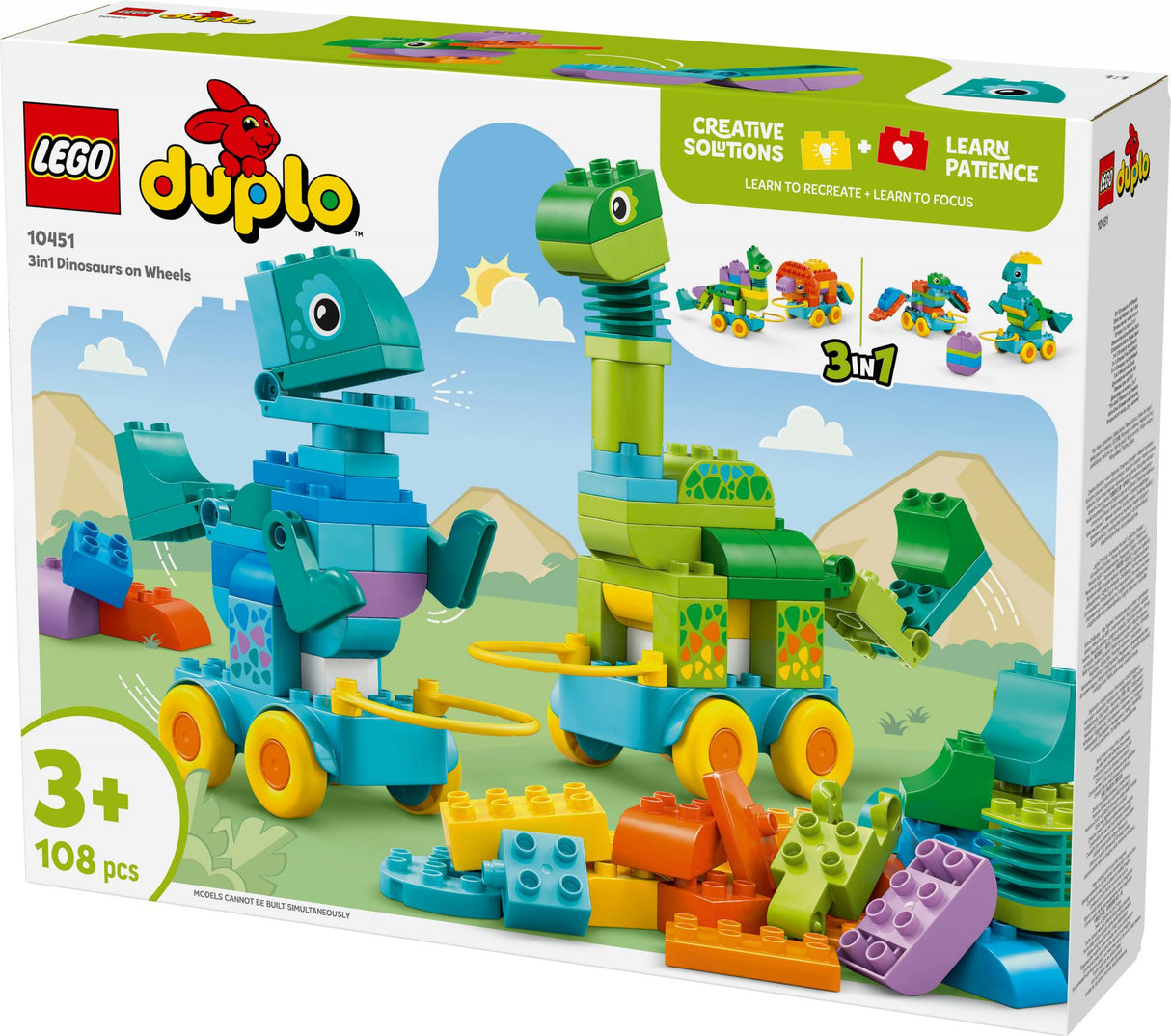 LEGO 10451 DUPLO Town Dinosaurs on Wheels 3-in-1 Set, Construction Toy LEGO