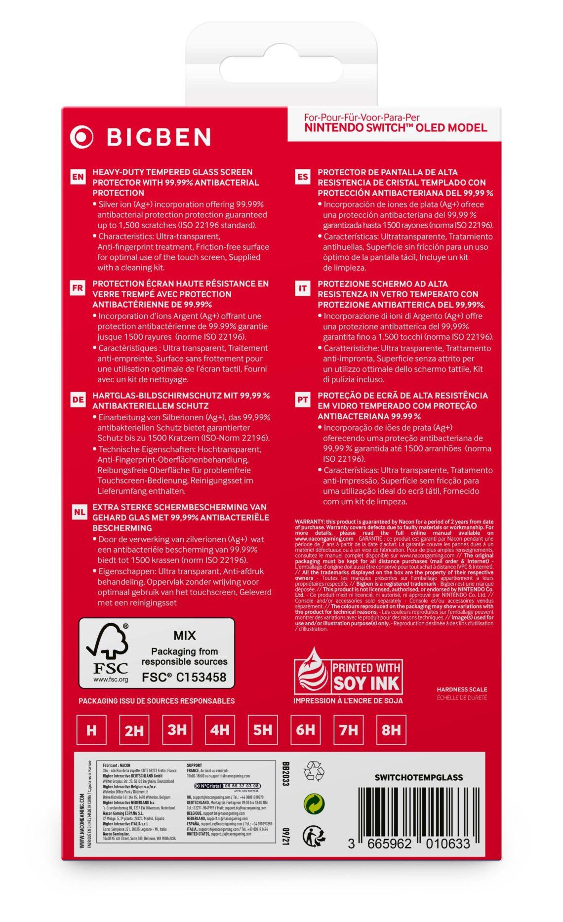 Bigben Tempered Glass Screen Protector - Switch OLED Nacon