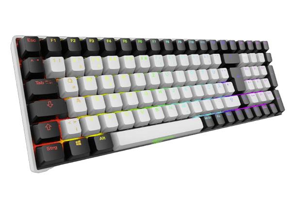 Hvidt Sharkoon SGK50 S2 med RGB-belysning og tysk ISO-layout