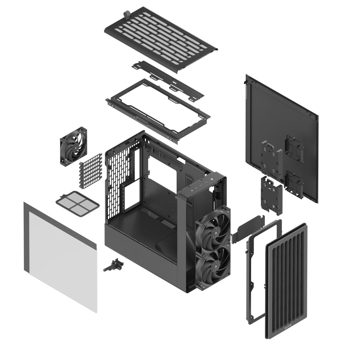 HAVN BF 360 Flow – sort Mid Tower kabinet med præinstallerede high-performance fans HAVN