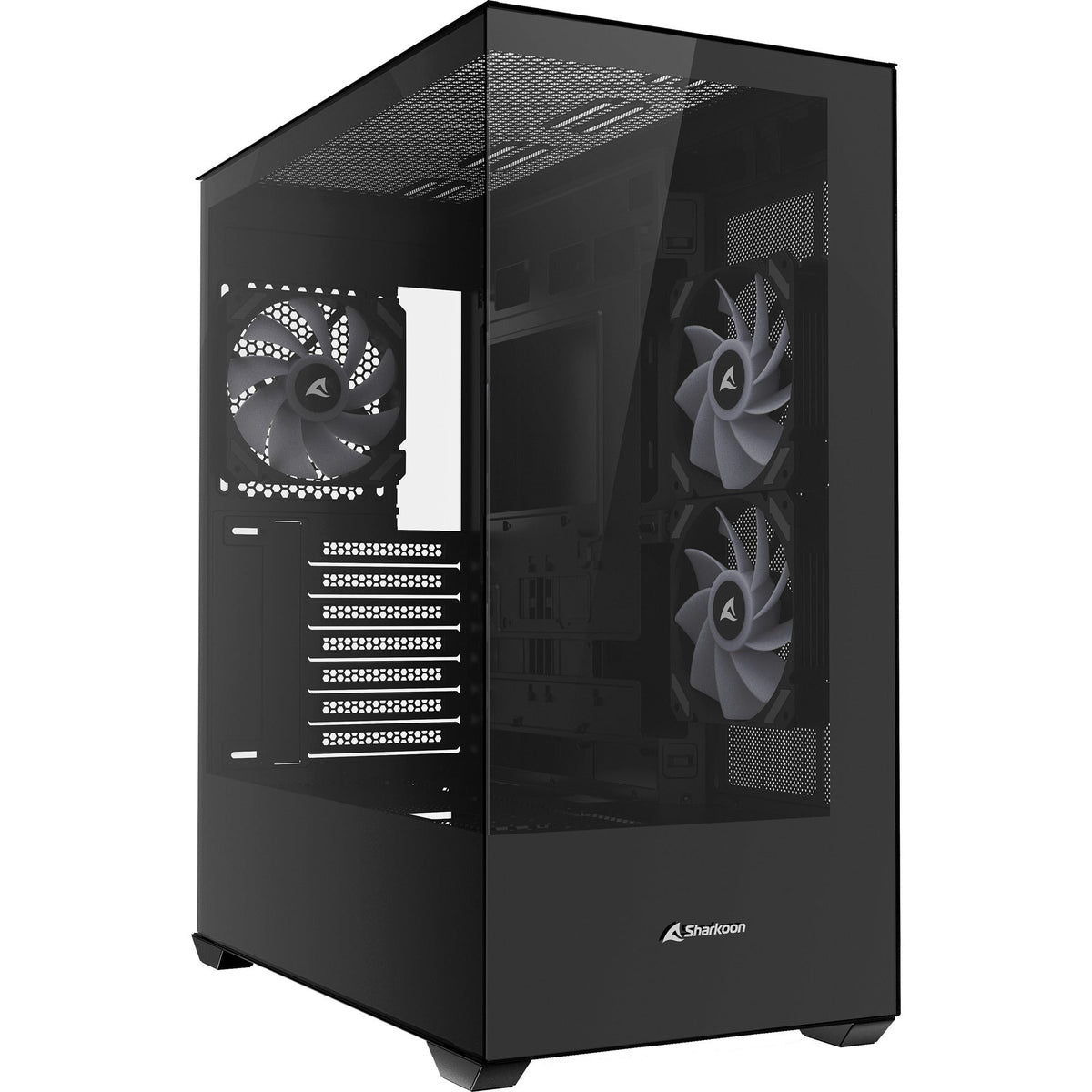Sort Sharkoon SK6 ARGB kabinet med glasfront, glasside og sideblæsere