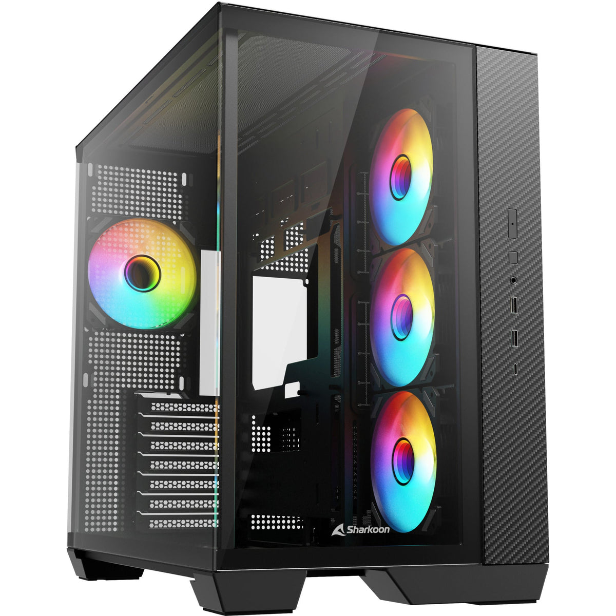 Sharkoon Steel Shark Black Dual-Chamber Tempered Glass 4x ARGB PWM BTF ATX PC Case Sharkoon