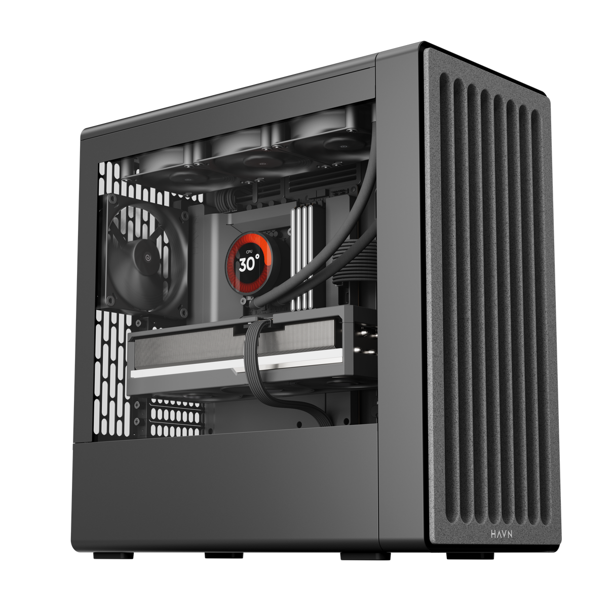 HAVN BF 360 Flow – sort Mid Tower kabinet med præinstallerede high-performance fans HAVN