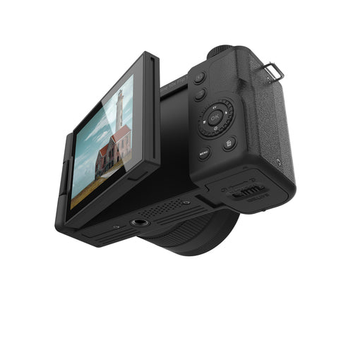 Rollei Compactline 10x Flip Screen – Drejelig skærm – Skærmen foldet ud i vinkel