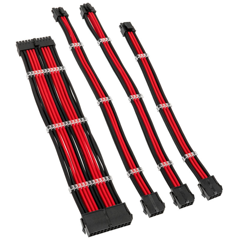 Kolink Core Standard Braided Cable Extension Kit - Jet Black/Racing Red - 2x 6+2pin, 1x 4+4pin, 1x 20-4pin