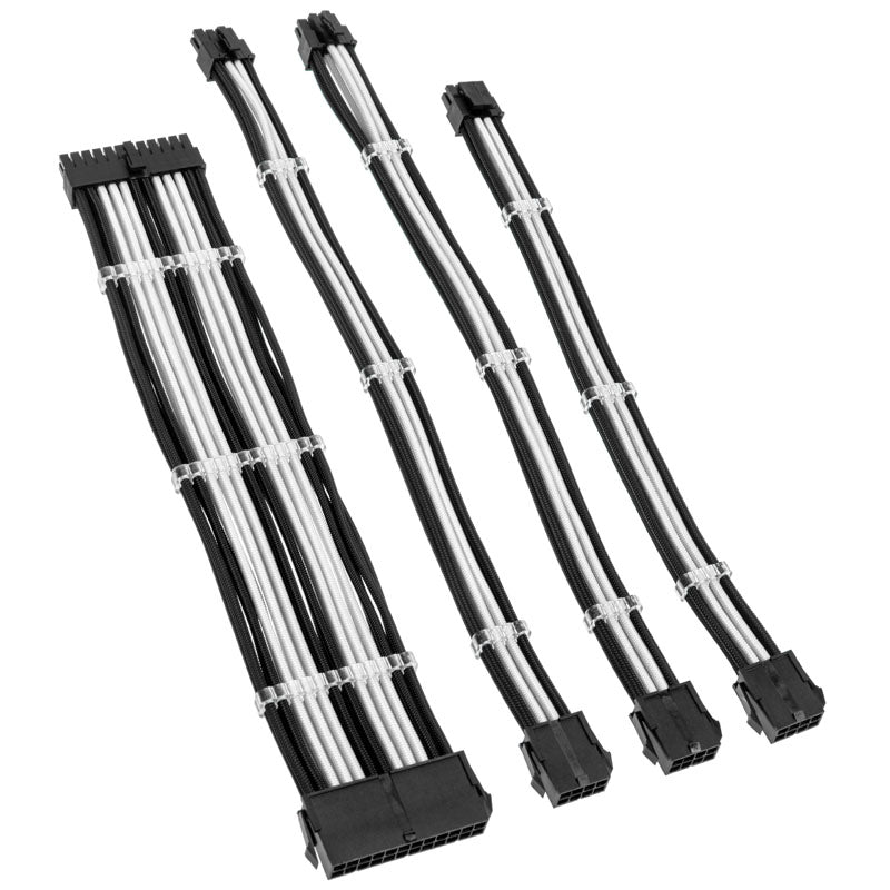 Kolink Core Standard Kabelverlängerungsset mit geflochtenem Kabel – Tiefschwarz/Brillantweiß – 2x 6+2-polig, 1x 4+4-polig, 1x 20-4-polig