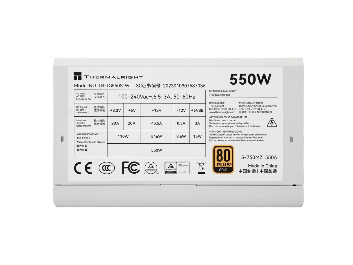 Thermalright TR-TG 550S-W Hvid - PSU, 80+ Gold, 550W, non-modular Thermalright