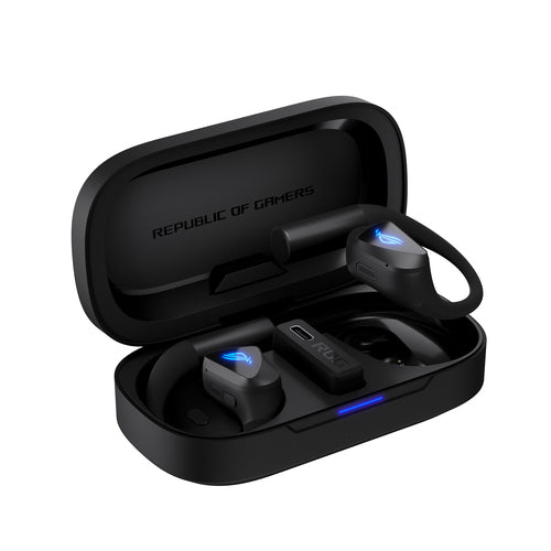 Sorte ASUS ROG Cetra Open Wireless – øretelefoner og modtager i åbent opladningsetui