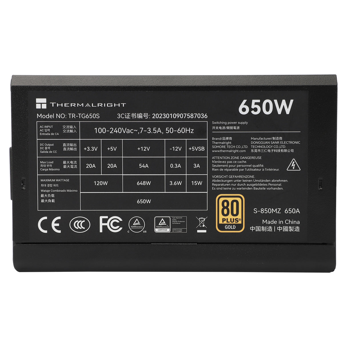 Thermalright TR-TG 650S Black - PSU, 80+ Gold, 650W non-modular