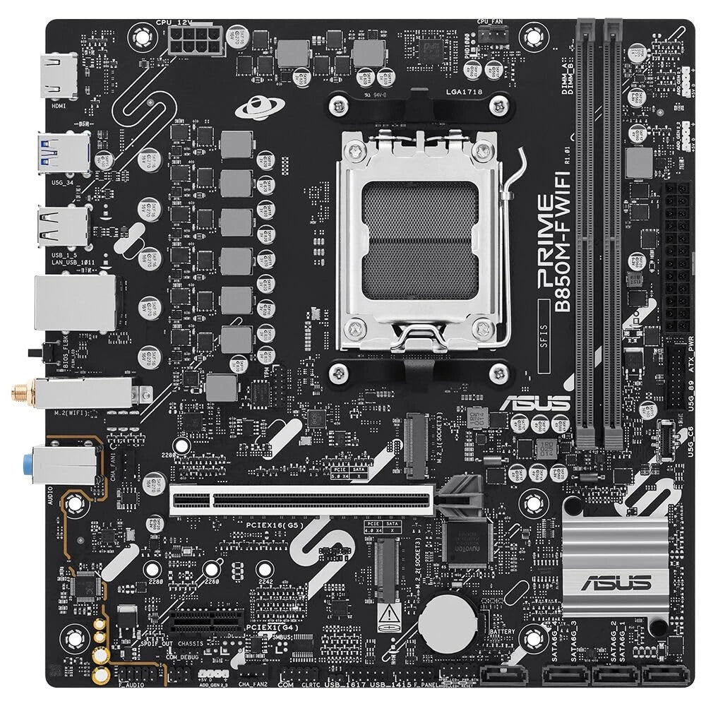 ASUS PRIME B850M-F WIFI – bundkort set ovenfra