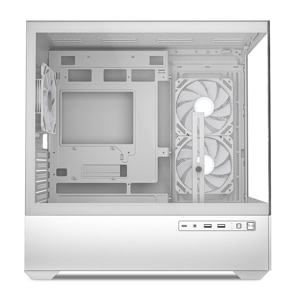 Sharkoon MK6 RGB White Panoramic Dual Tempered Glass 3x 120mm ARGB PWM Fans USB-C BTF Micro-ATX Gaming PC Case Sharkoon