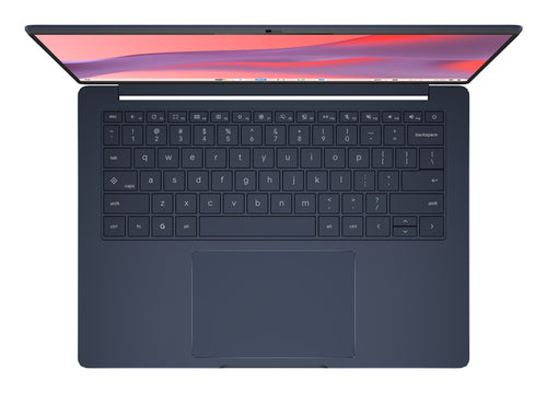 ASUS Chromebook CM14 CM1406CM4A-LY0051 – taster og arbejdsflade set ovenfra; tastaturlayout illustrativt