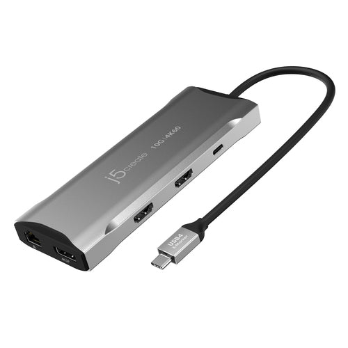 j5create JCD397-N – USB-C mini-dock til tre skærme – Skærmporte og netværksstik