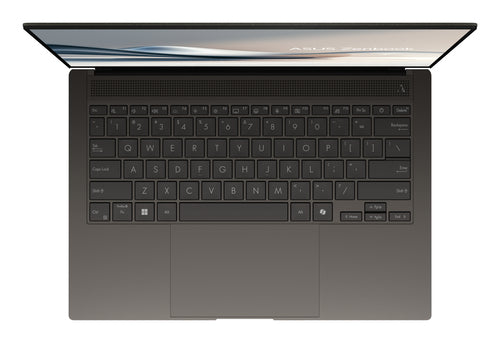 ASUS Zenbook S14 UX5406SA-PV530W – taster og arbejdsflade set ovenfra; tastaturlayout illustrativt