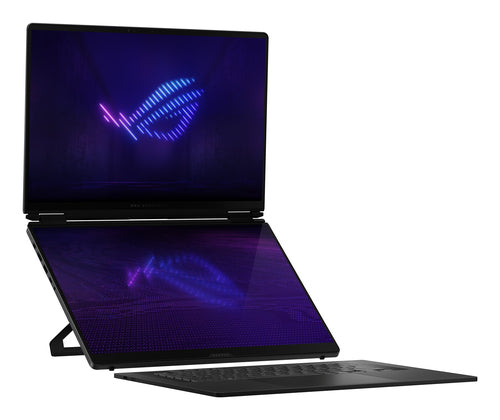 ASUS ROG Zephyrus Duo GX651AX-SR004W – set skråt forfra (vinkel 2); layout på billedet er illustrativt