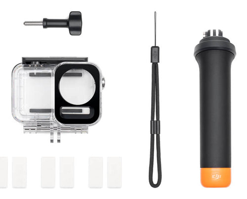 DJI Osmo Action Diving Accessory Kit – Dykkerhus og flydegreb – Sættets monteringsdele, håndledsrem og kamerahus
