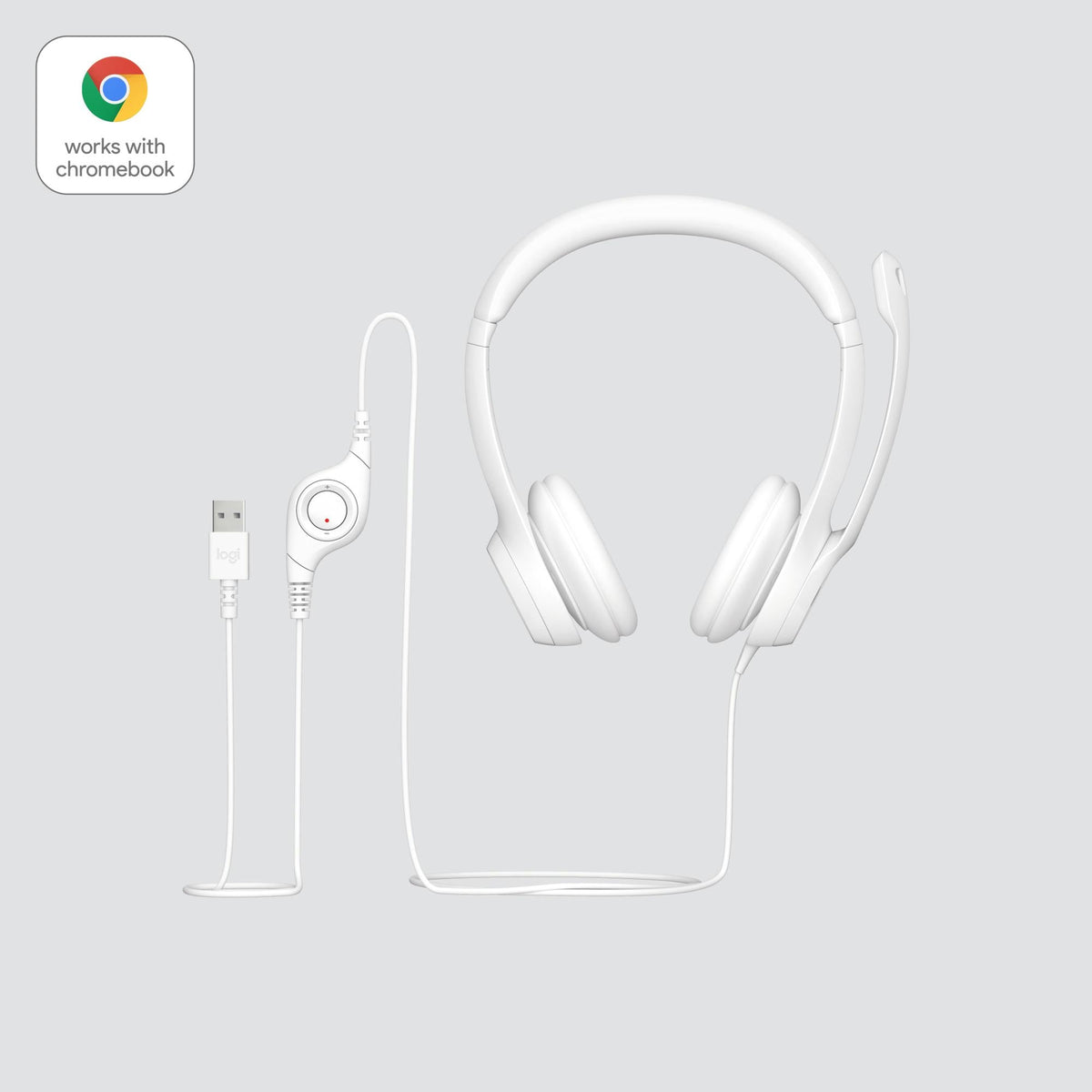 Logitech - H390 Wired Headset for PC/Laptop, Stereo Headphones with Noise Cancelling Microphone, USB-A WHITE