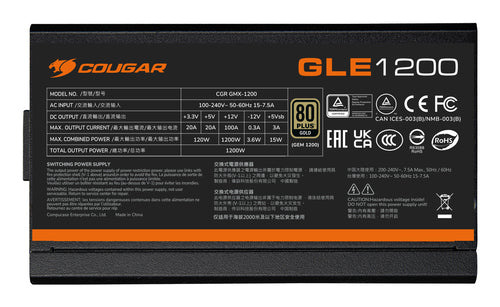 COUGAR GLE 1200W ATX3.1 / 80 Plus Gold strømforsyning – produktdetalje