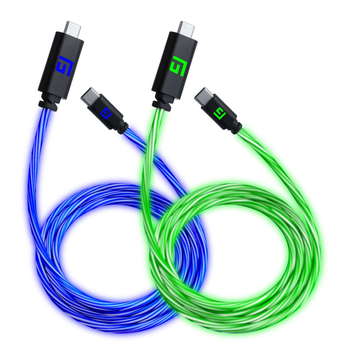 FLOATING GRIP 2X 1,5M USB-C/USB-C CABLE WITH LED LIGHT - BLUE AND GREEN Floating Grip