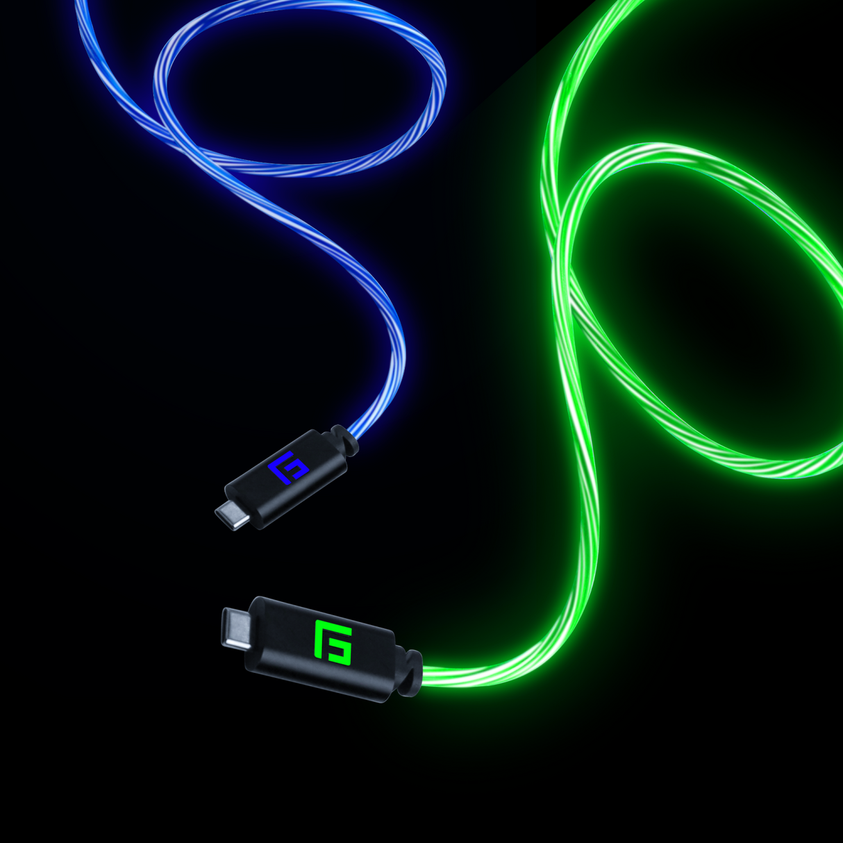 FLOATING GRIP 2X 1,5M USB-C/USB-C CABLE WITH LED LIGHT - BLUE AND GREEN Floating Grip