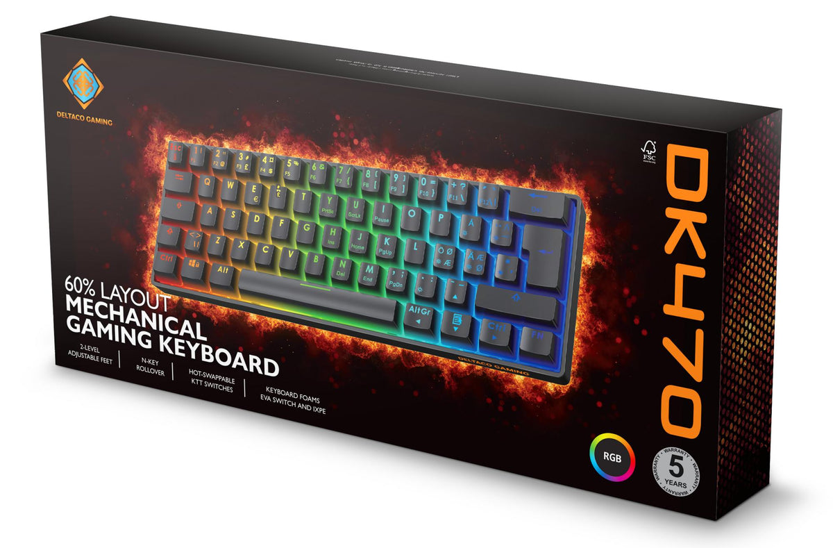 DK470 60% Mechanical Keyboard, Lubed Hot-Swap KTT Switches deltaco_gaming