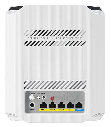 ASUS ROG Strix GS-BE7200 – bagpanel med WAN- og LAN-porte