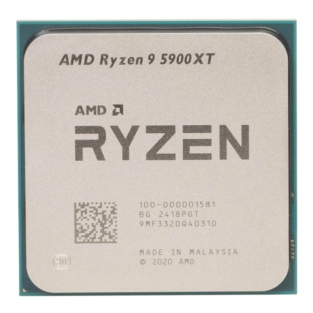 AMD Ryzen 9 5900XT trayprocessor – AM4, set ovenfra med model og MPN