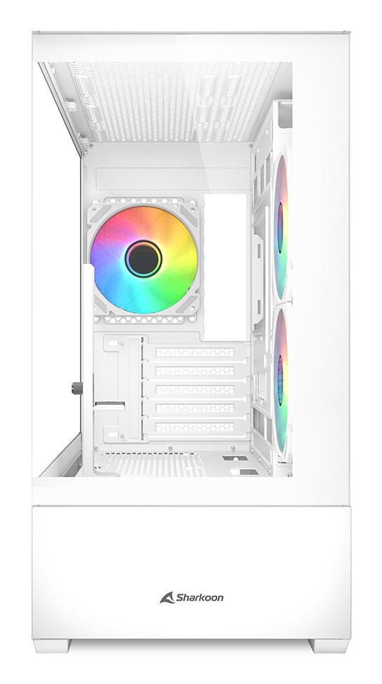 Sharkoon MK6 RGB White Panoramic Dual Tempered Glass 3x 120mm ARGB PWM Fans USB-C BTF Micro-ATX Gaming PC Case Sharkoon