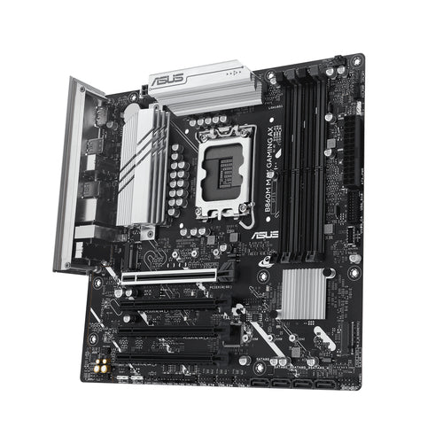 ASUS B860M MAX GAMING AX – skråt ovenfra