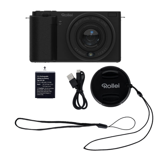 Rollei Compactline 10x Flip Screen – Drejelig skærm – Kamera og medfølgende tilbehør
