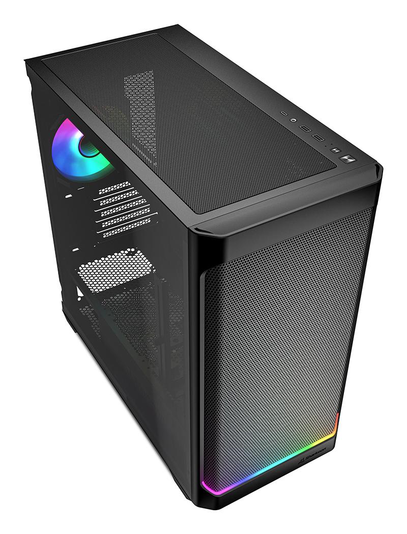 Sharkoon MK4W RGB Strip Black Mesh Front Tempered Glass ARGB Strip 4x 120mm Fans USB-C BTF Micro-ATX Gaming PC Case Sharkoon
