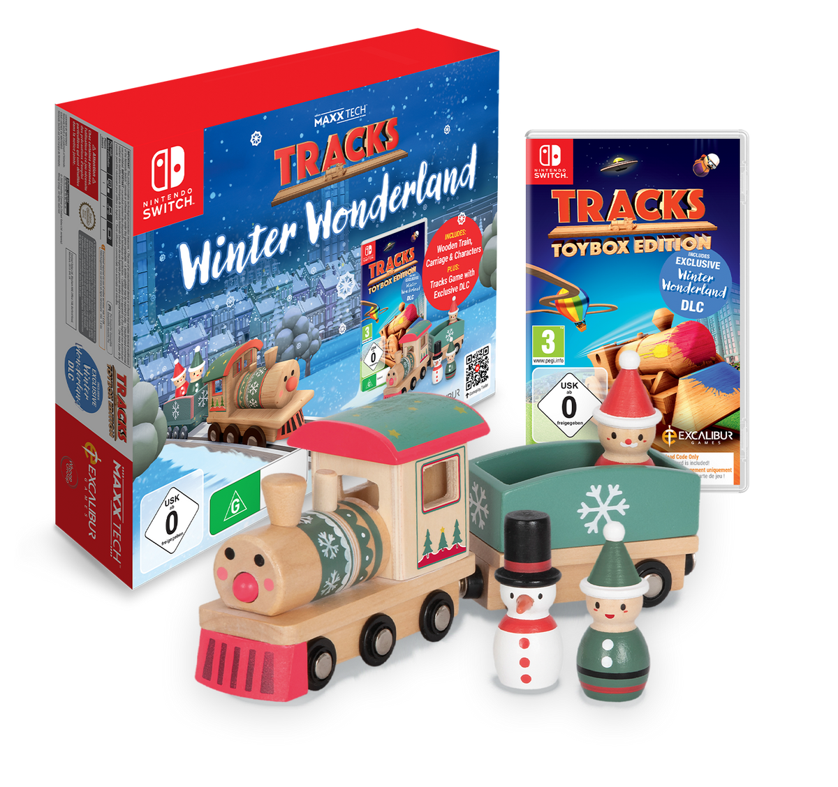 Maxx Tech Tracks Winter Wonderland Kit Nintendo Switch – Sæt med tog, figurer og spilæske