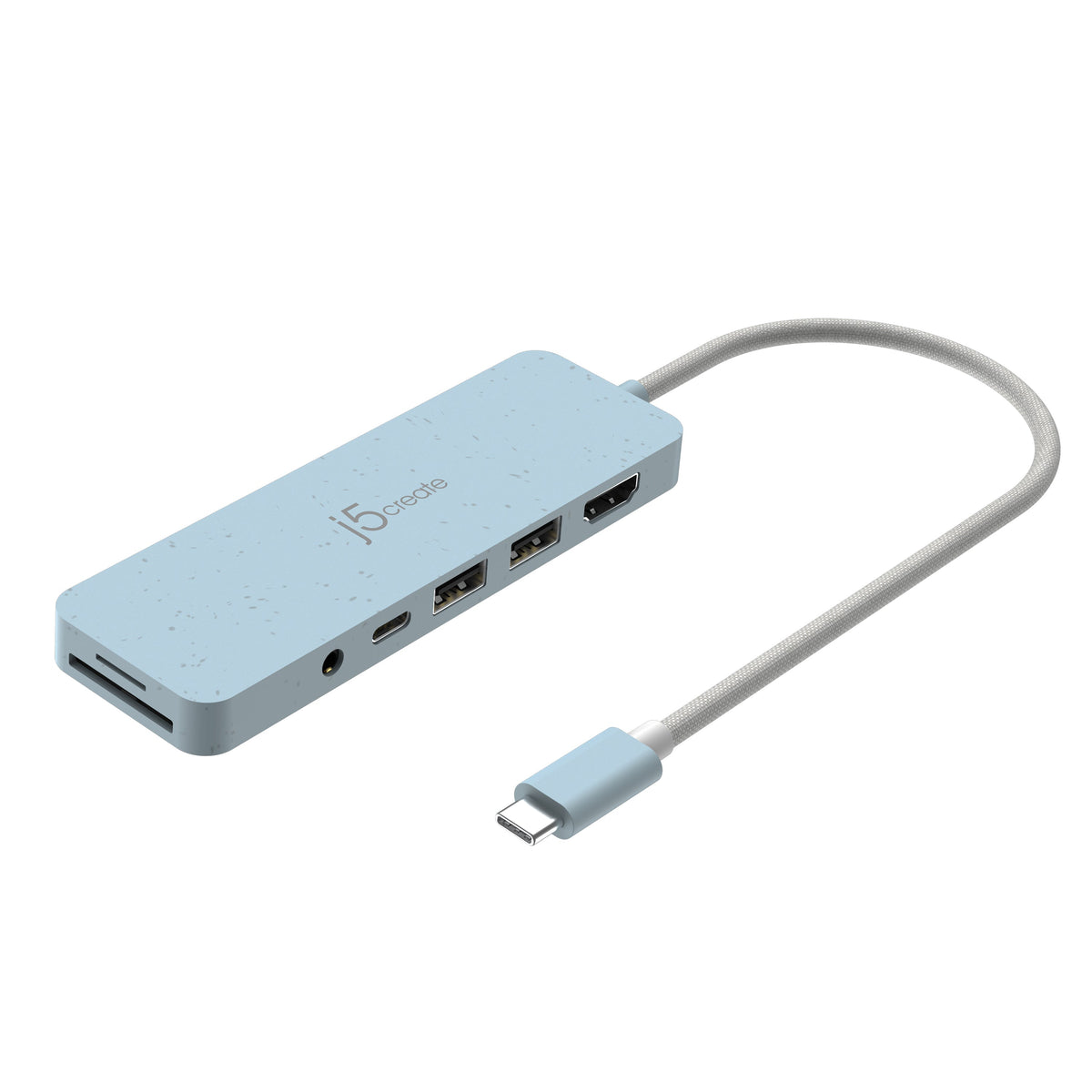 j5create JCD373EC – USB-C multiport-hub – Cyan – Cyan hub med kabel
