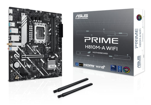 ASUS PRIME H810M-A WIFI – bundkort vist med antenne og emballage