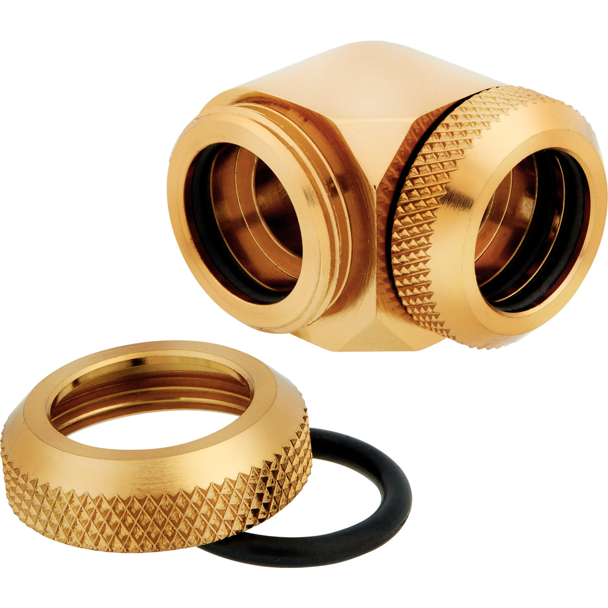 CORSAIR Hydro X Series XF Hardline 90° 14mm OD Winkelanschluss für Flüssigkeitskühlsysteme, 2er-Pack, Gold