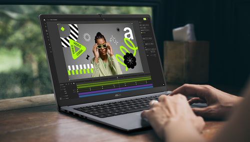 ASUS Chromebook CX1505CTA-S70092 – illustreret i brug; tastaturlayout illustrativt