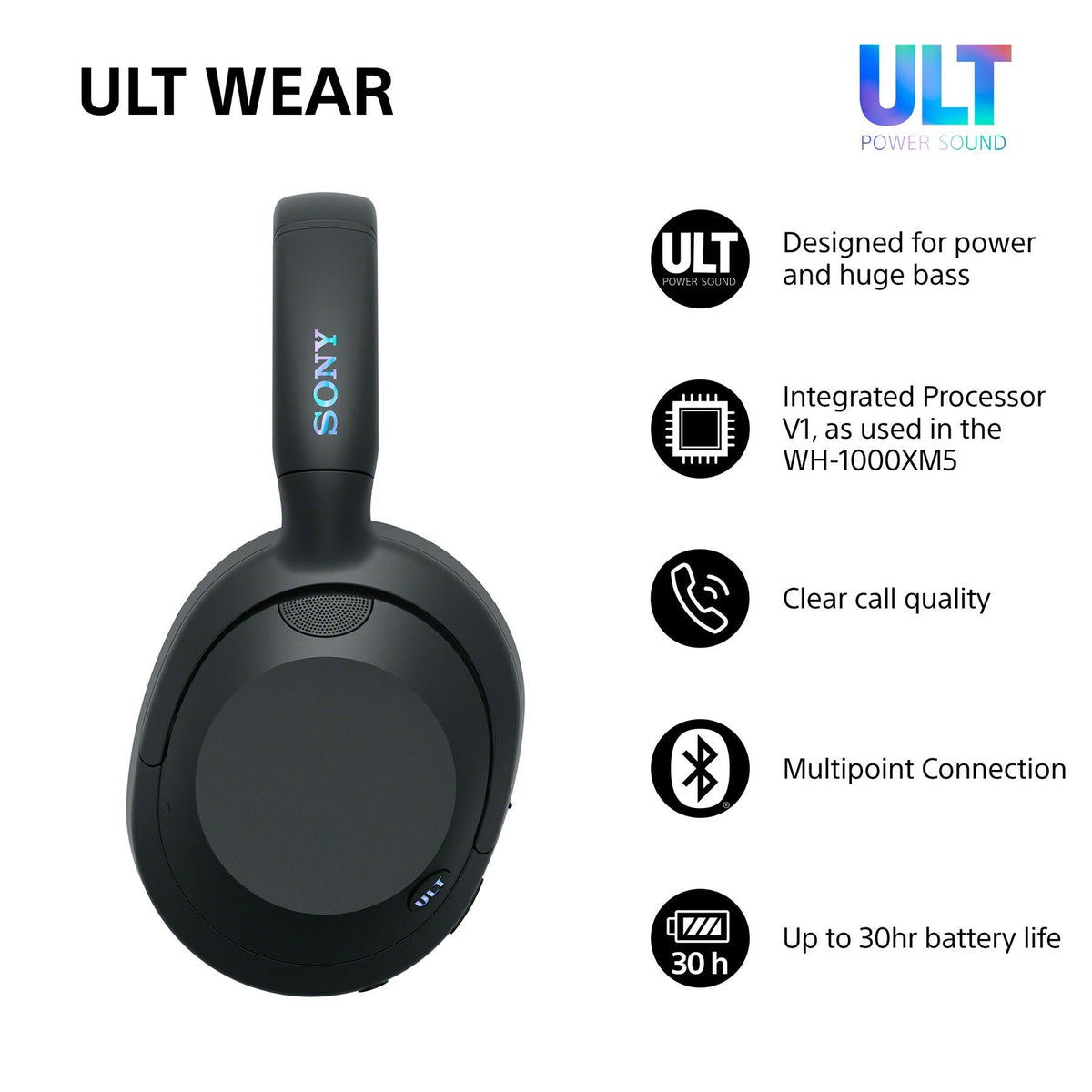 Sony ULT Wear – trådløse hovedtelefoner med støjreduktion – sort – produktdetalje 3