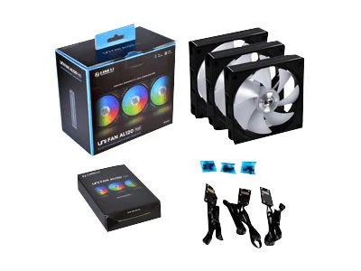 Lian Li UNI FAN AL120 RGB-PWM-Lüfter – 3er-Pack inkl. Controller – 120 mm – Schwarz
