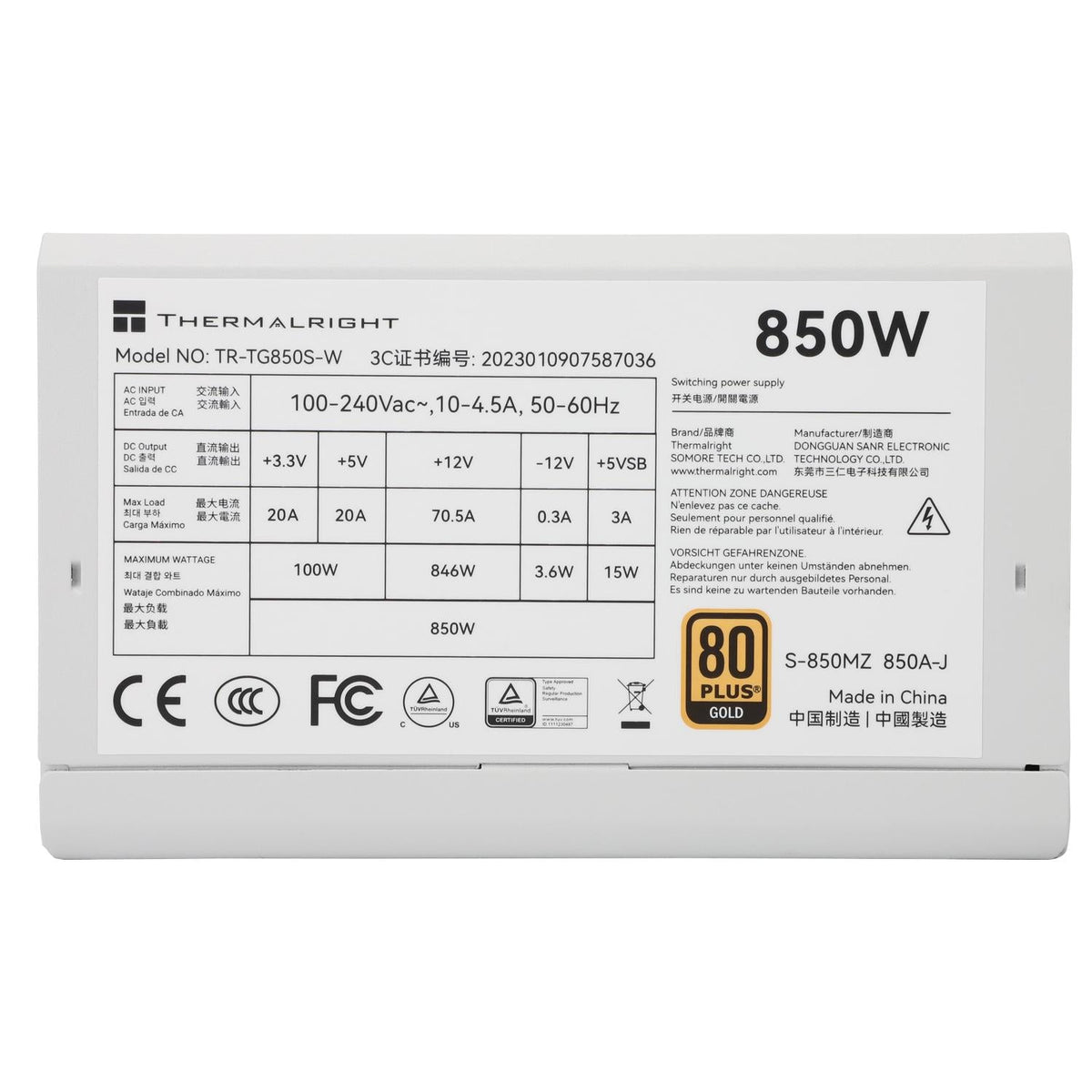 Thermalright TR-TG 850S-W White - PSU, 80+ Gold, 850W, non-modular Shenzhen Deli Ming Technology Co. LTD (Thermalright)