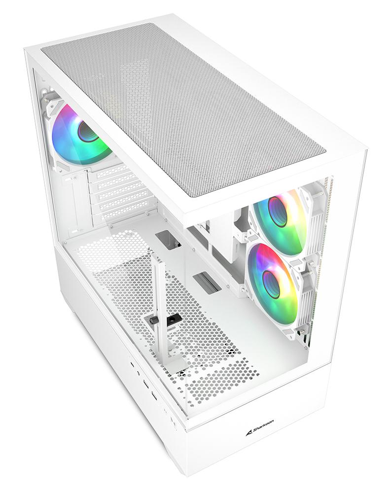 Sharkoon MK6 RGB White Panoramic Dual Tempered Glass 3x 120mm ARGB PWM Fans USB-C BTF Micro-ATX Gaming PC Case Sharkoon