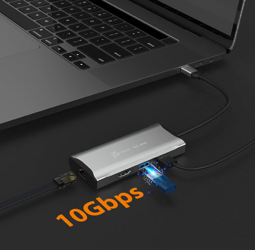 j5create – 4K/60 Hz USB-C rejsedock med 10 Gbit/s USB – Illustration af USB-data