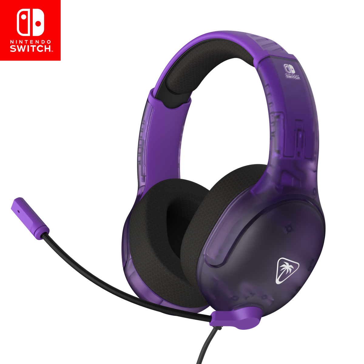 Turtle Beach Airlite Fit – Switch-headset – Ghost Purple – lilla transparent headset skråt forfra