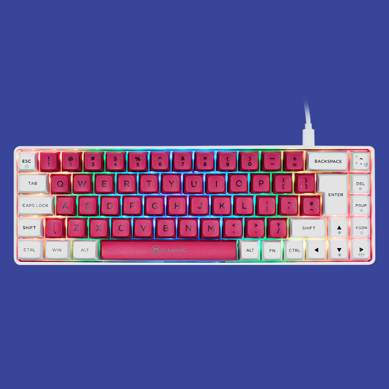 Gamiac TKL69G – Weiß/Rot – SF-Tastatur – Blaue Schalter