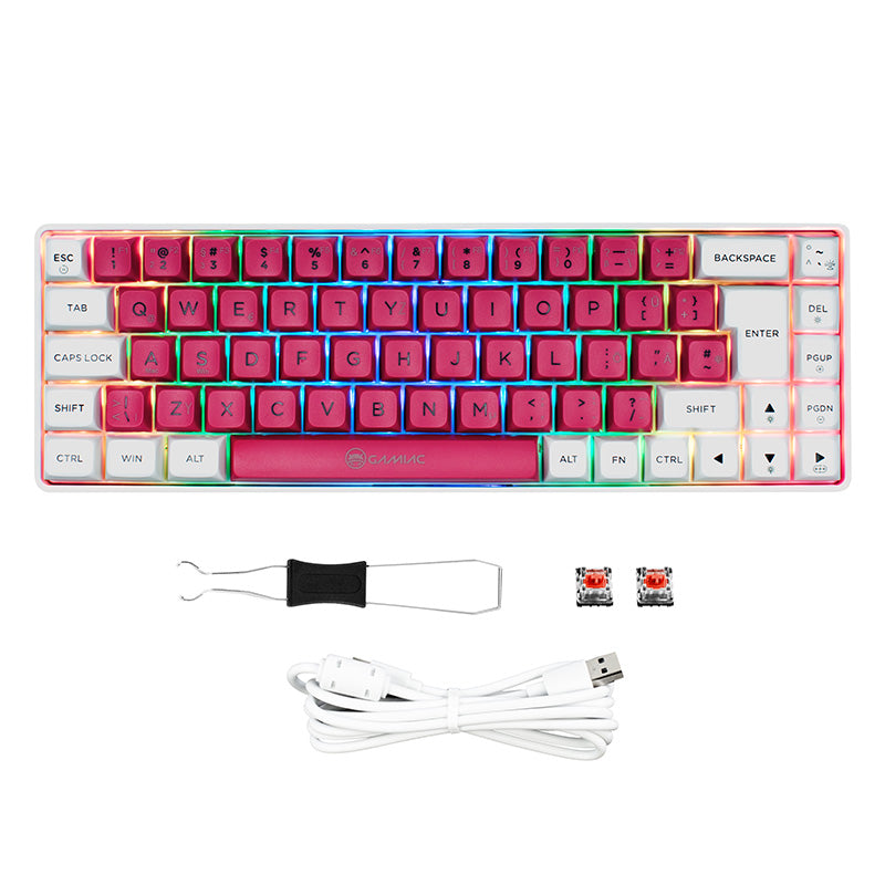 Gamiac TKL69G – Weiß/Rot – SF-Tastatur – Blaue Schalter