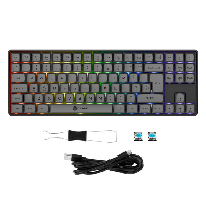 Gamiac TKL90G – Grau/Schwarz – TKL-Tastatur – Blaue Schalter