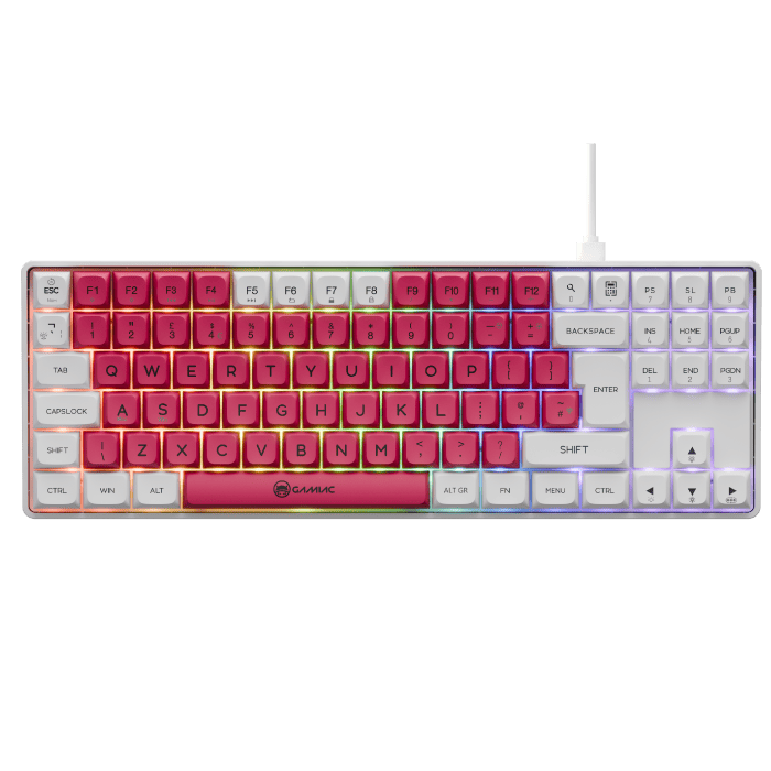 Gamiac TKL90G - Hvid/Rød - TKL Tastatur - Blå Switch