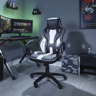 XROCKER MAVERICK HEIGHT ADJUSTABLE OFFICE GAMING CHAIR - BLACK AND WHITE XROCKER