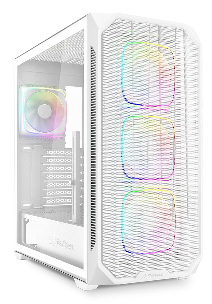 Sharkoon AK5M RGB White Mesh Front Tempered Glass 4x 120mm ARGB PWM Fans USB-C BTF ATX Gaming PC Case Sharkoon