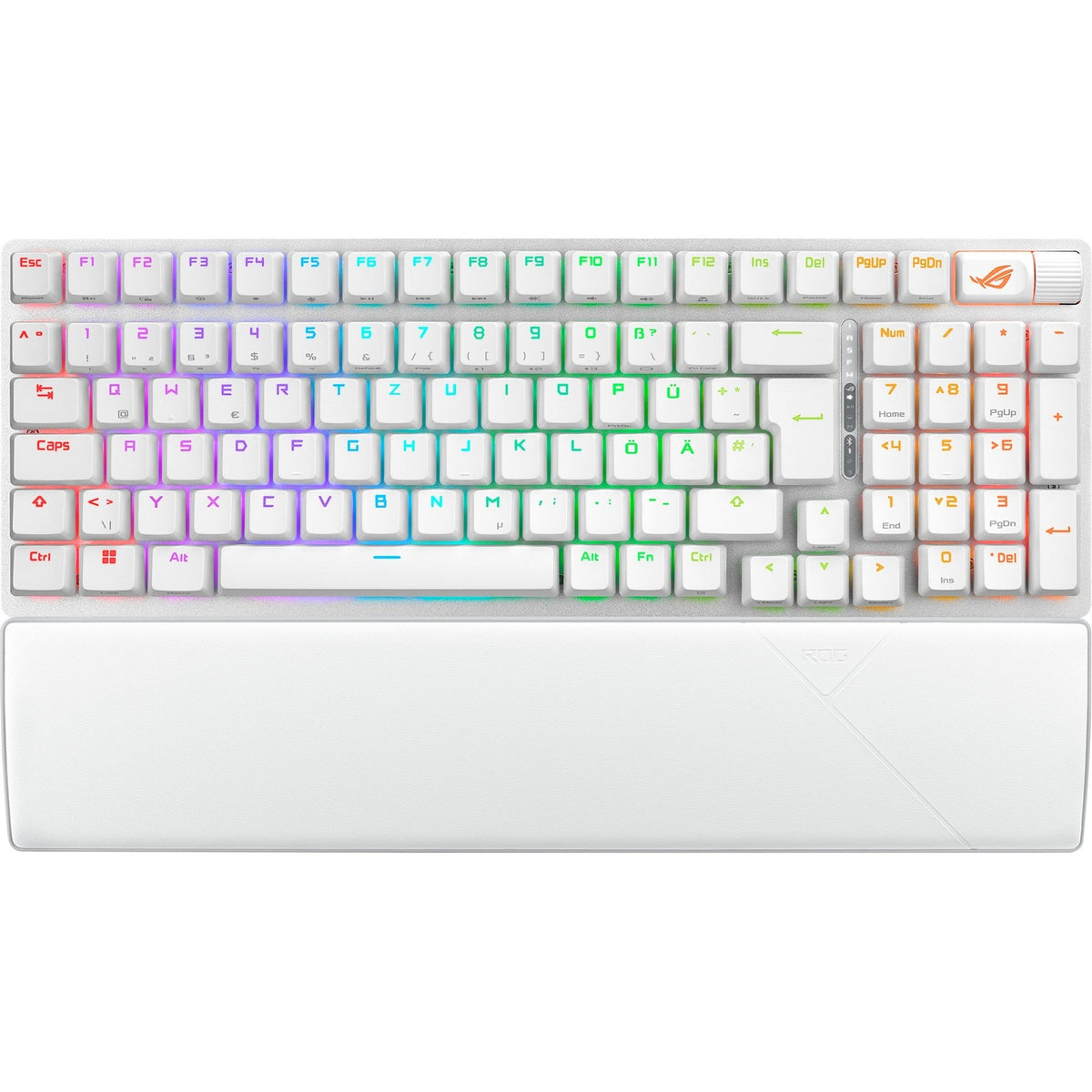 ASUS ROG Strix Scope II 96 – hvidt tastatur med håndledsstøtte – producentens layoutillustration