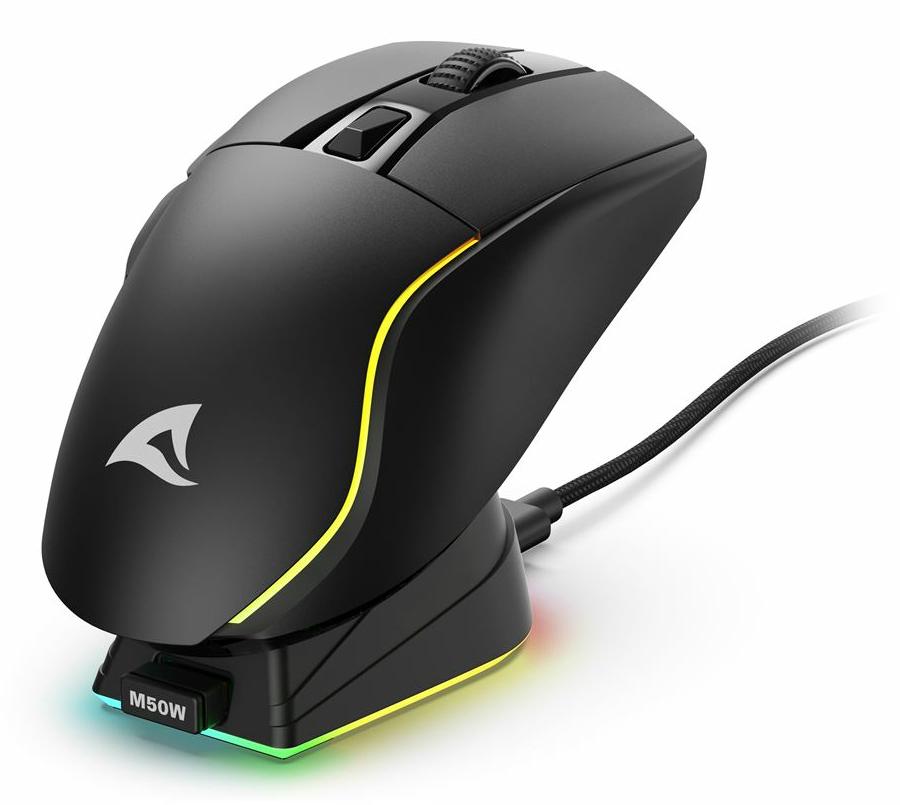 Sharkoon SKILLER SGM50W Black 6400 DPI ATG4090 RGB 2.4GHz Wireless 70h Battery Charging Dock Gaming Mouse Sharkoon